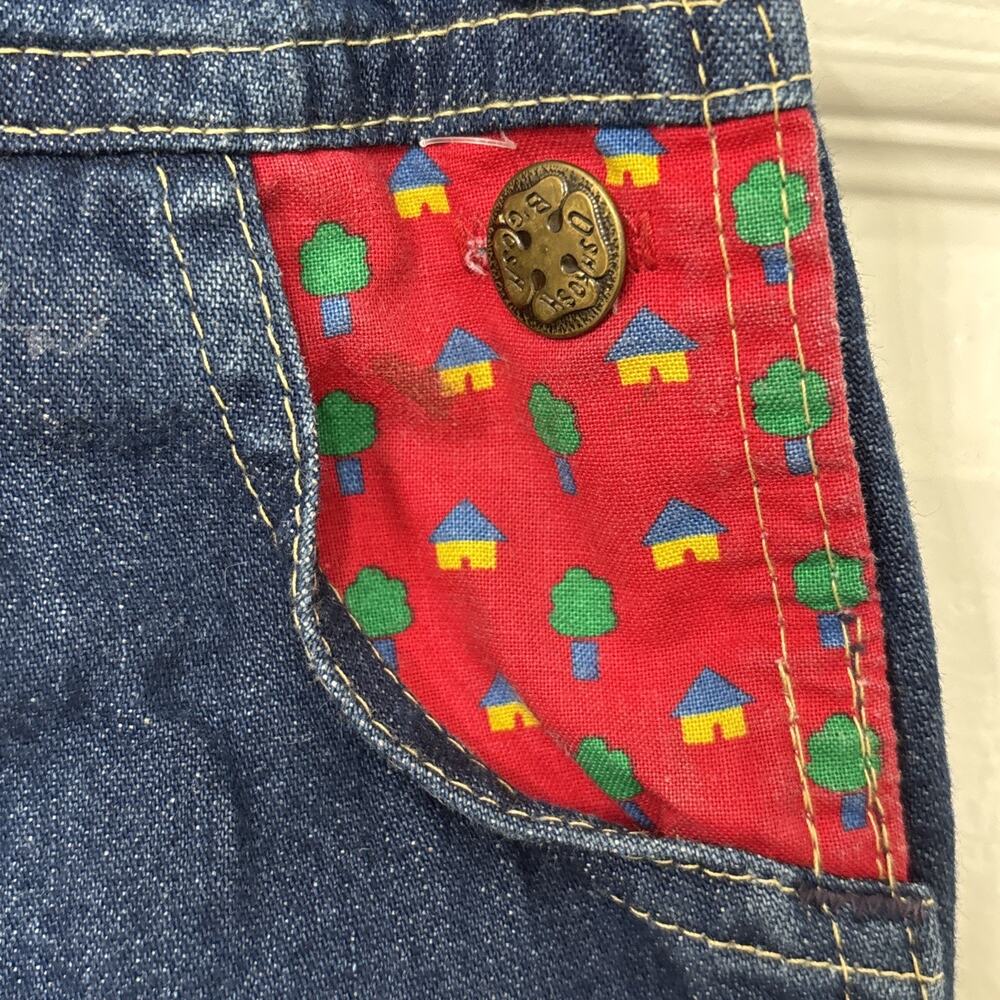 Vintage 2T Oshkosh Overalls Denim House Tree Print 80s 90s Paper Tag USA VGUC - Picture 5 of 9